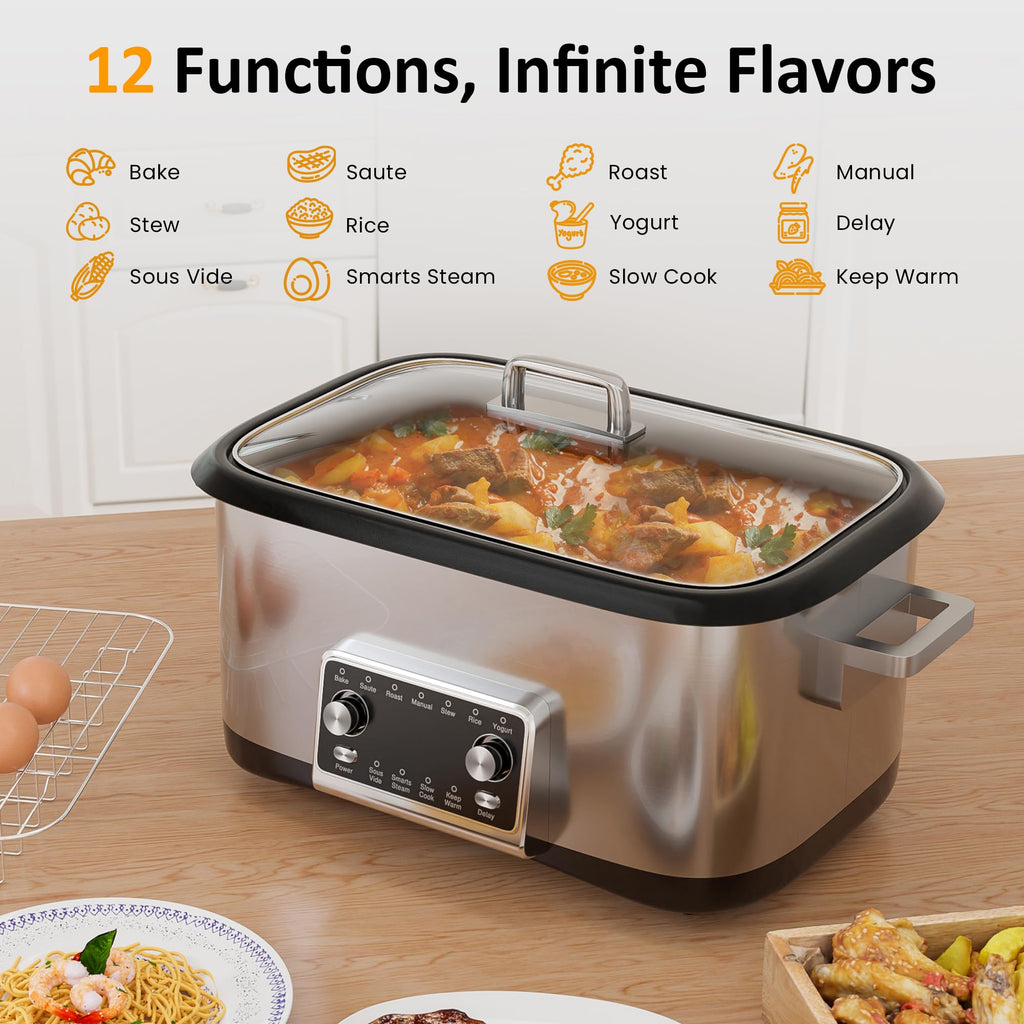 12-in-1 Programmable 8 Quart Slow Cooker with Steaming Rack S971585