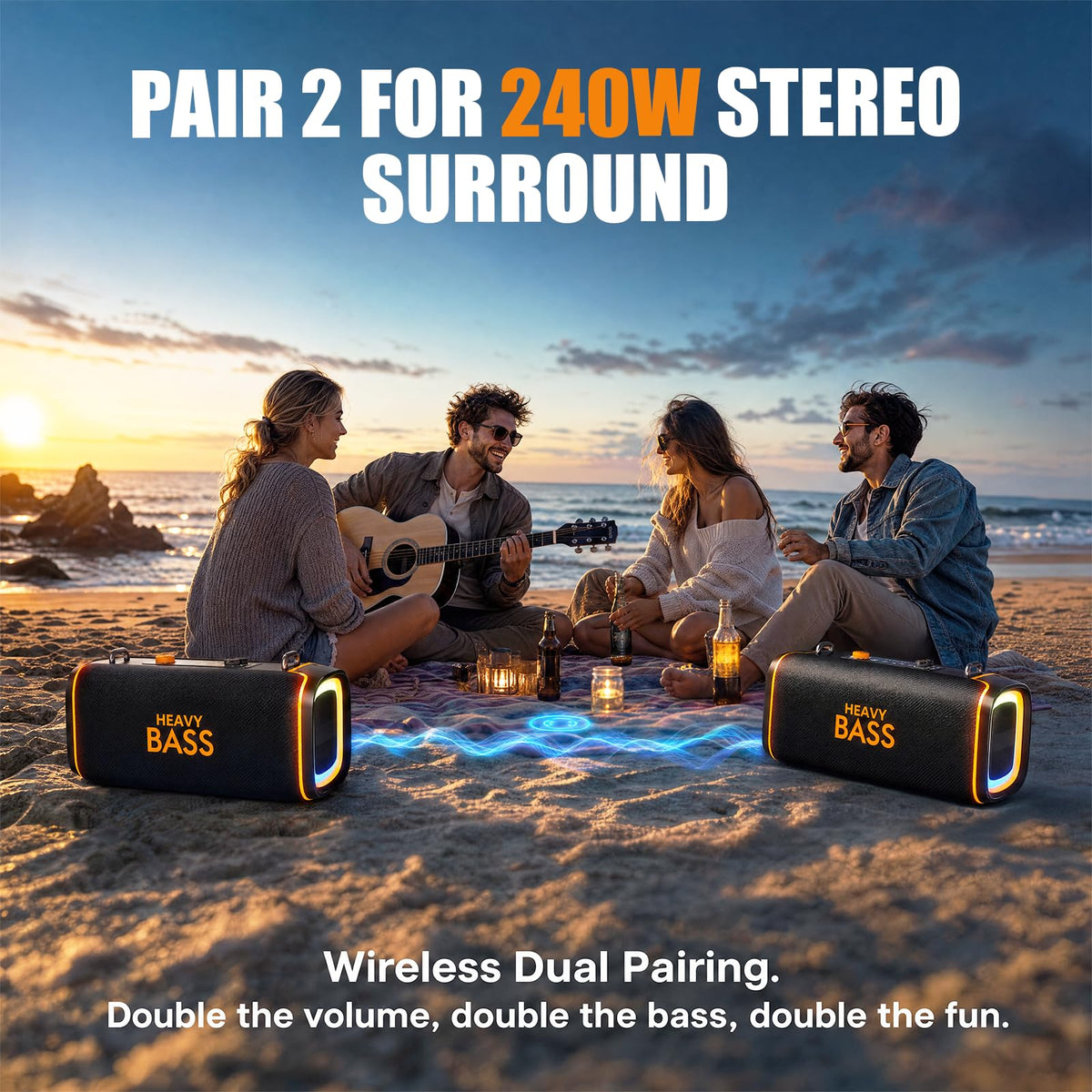 Portable Bluetooth Speaker, 120W Peak, 28-Hour Playtime C112617