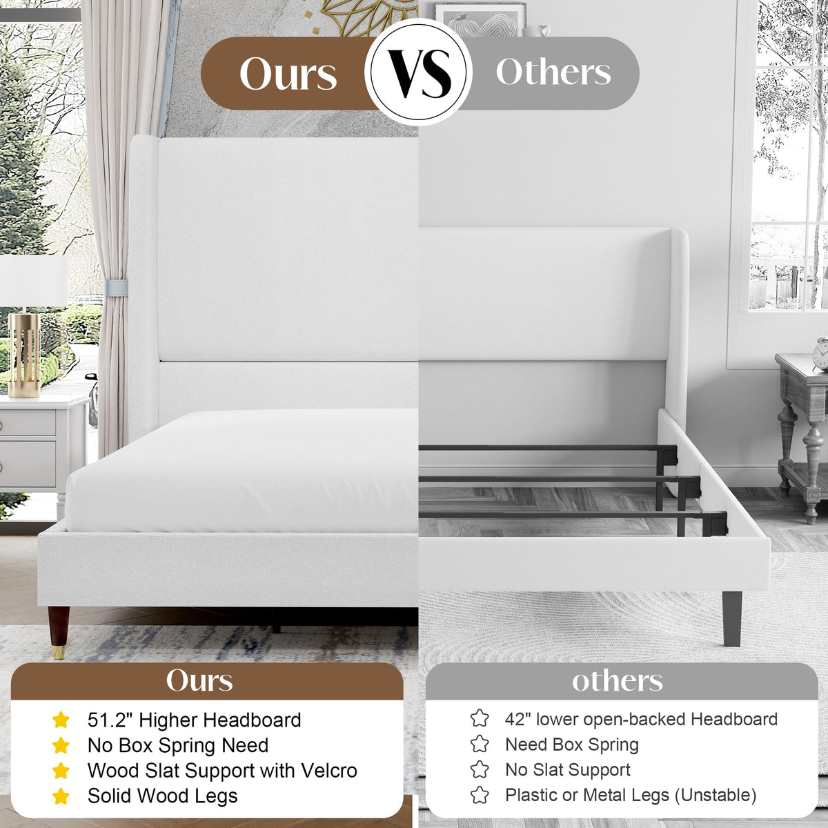 Queen Bed Frame Upholstered Bed White H669789
