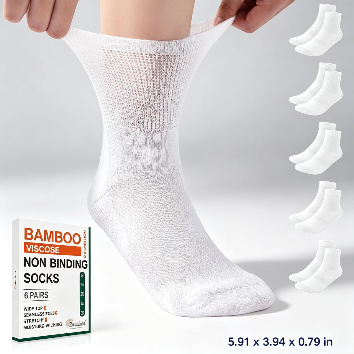Bamboo Viscose Diabetic Socks 6 Pairs M4291