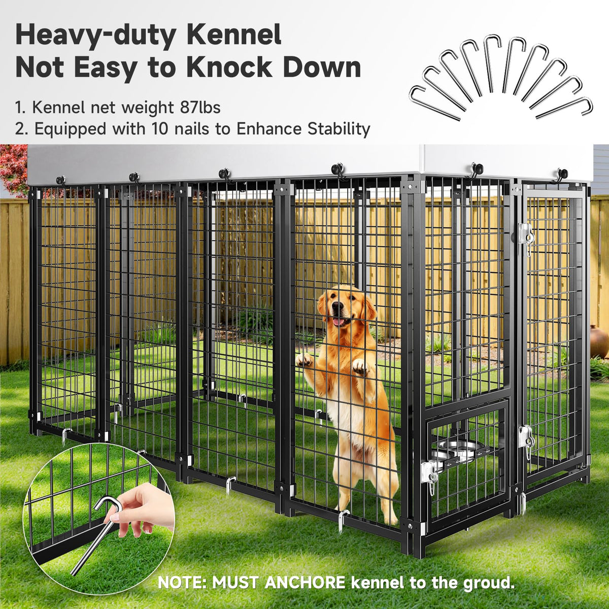 Weatherproof Outdoor Dog Kennel with Roof & Feeders D709