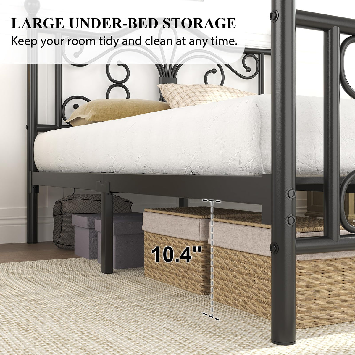 Full Size Bed Frame with Butterfly Pattern Headboard, Black Z6206