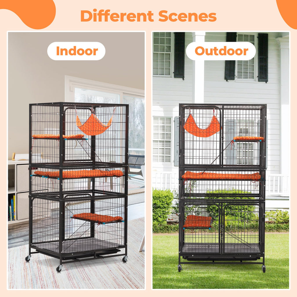 4-Tier Cat Cage with Hammock and Wheels, Black P21845