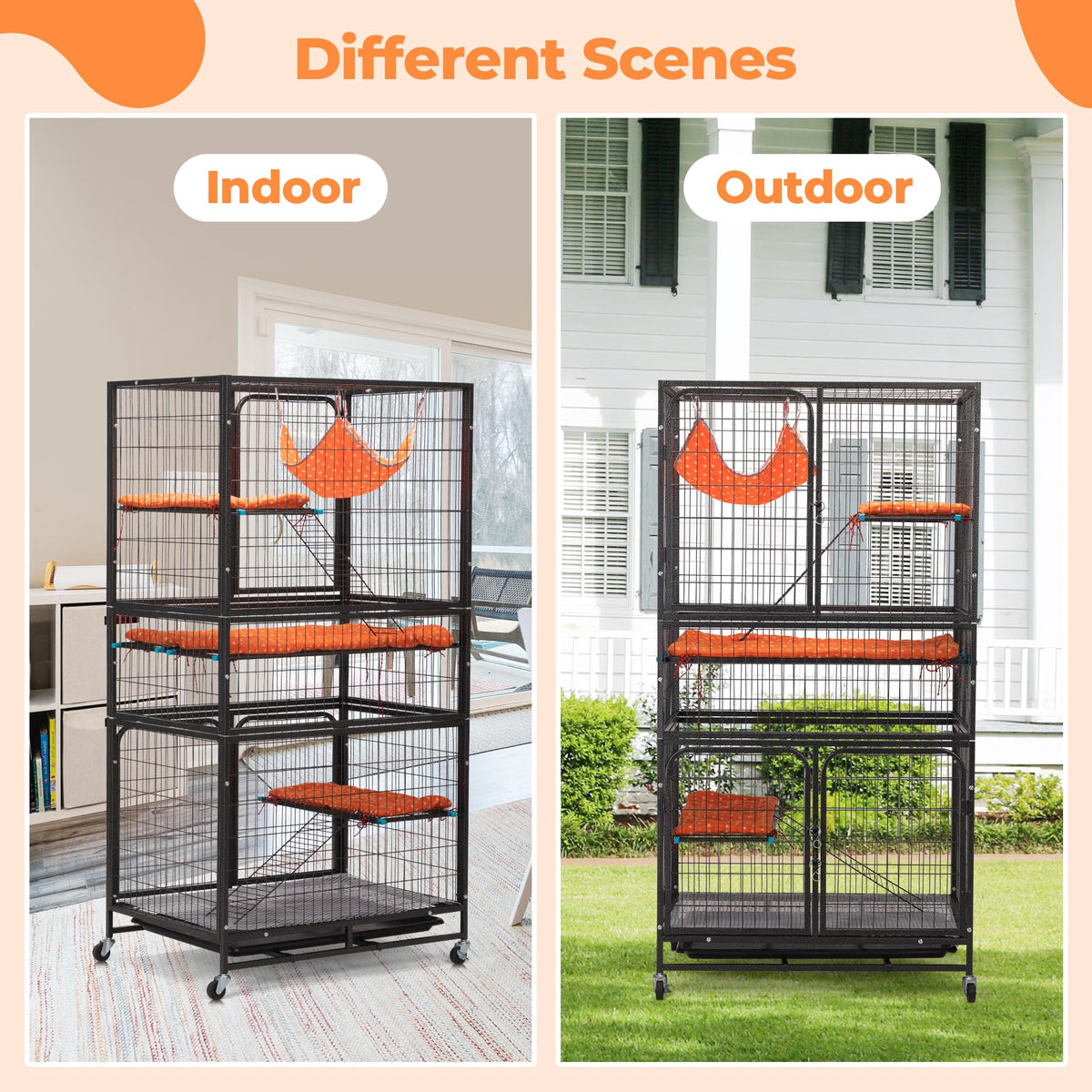 4-Tier Cat Cage with Hammock and Wheels, Black P21845