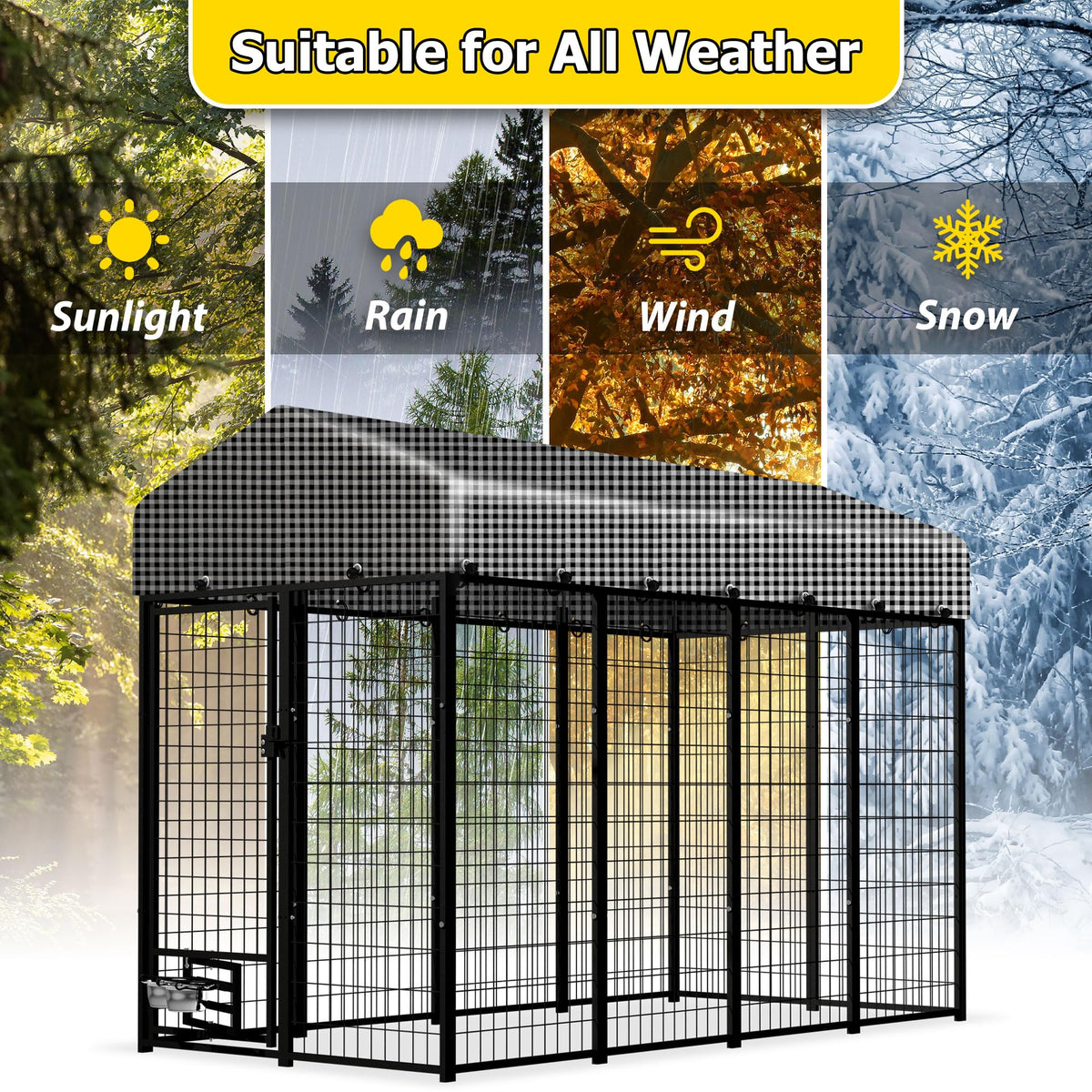 Heavy Duty Outdoor Dog Kennel with Roof Cover T44680