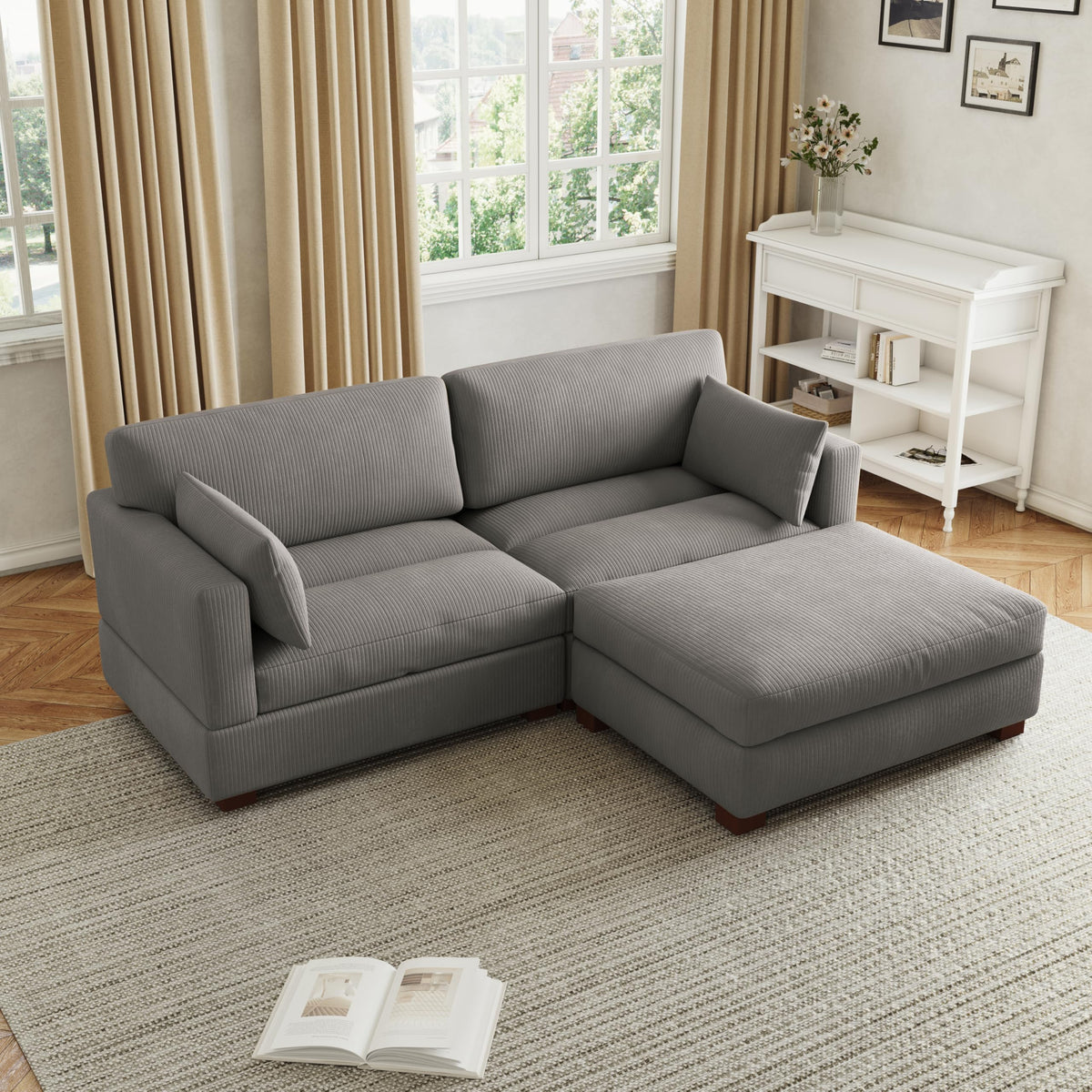 Light Gray Loveseat Sofa with Ottoman O869