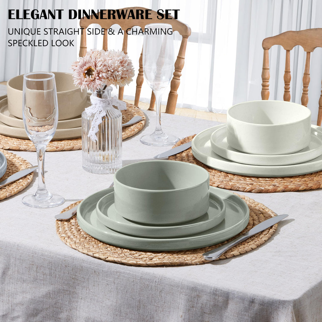 Stoneware Dinnerware Set with Pasta Bowls, 12 Pc Plates and Bowls, 35 oz Ceramic Bowl, Microwave Safe, Speckled Multicolor Z6125