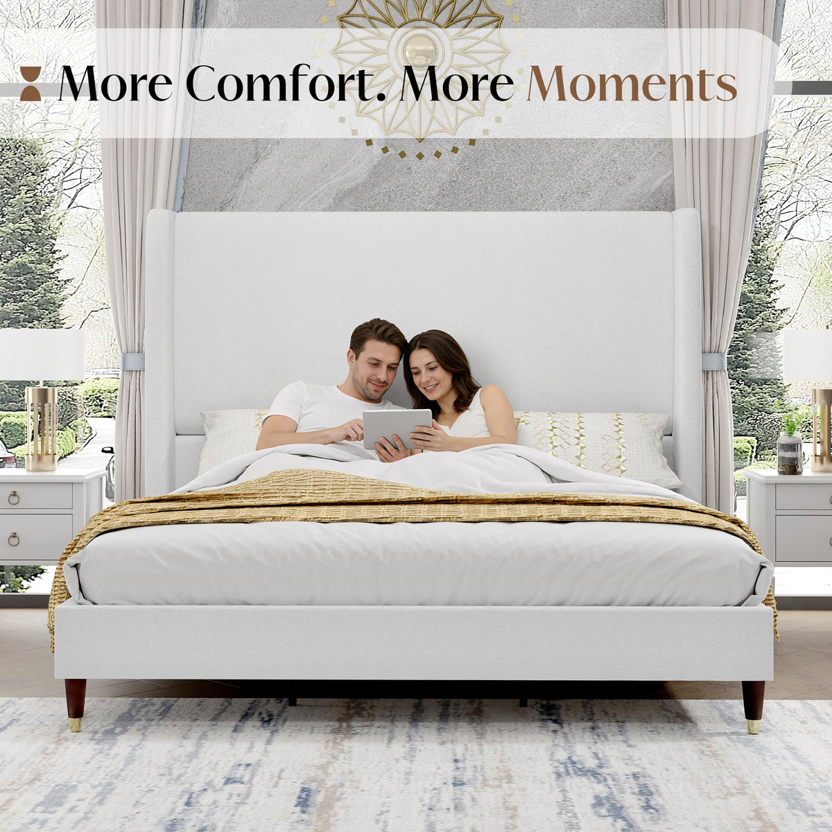 Queen Bed Frame Upholstered Bed White H669789