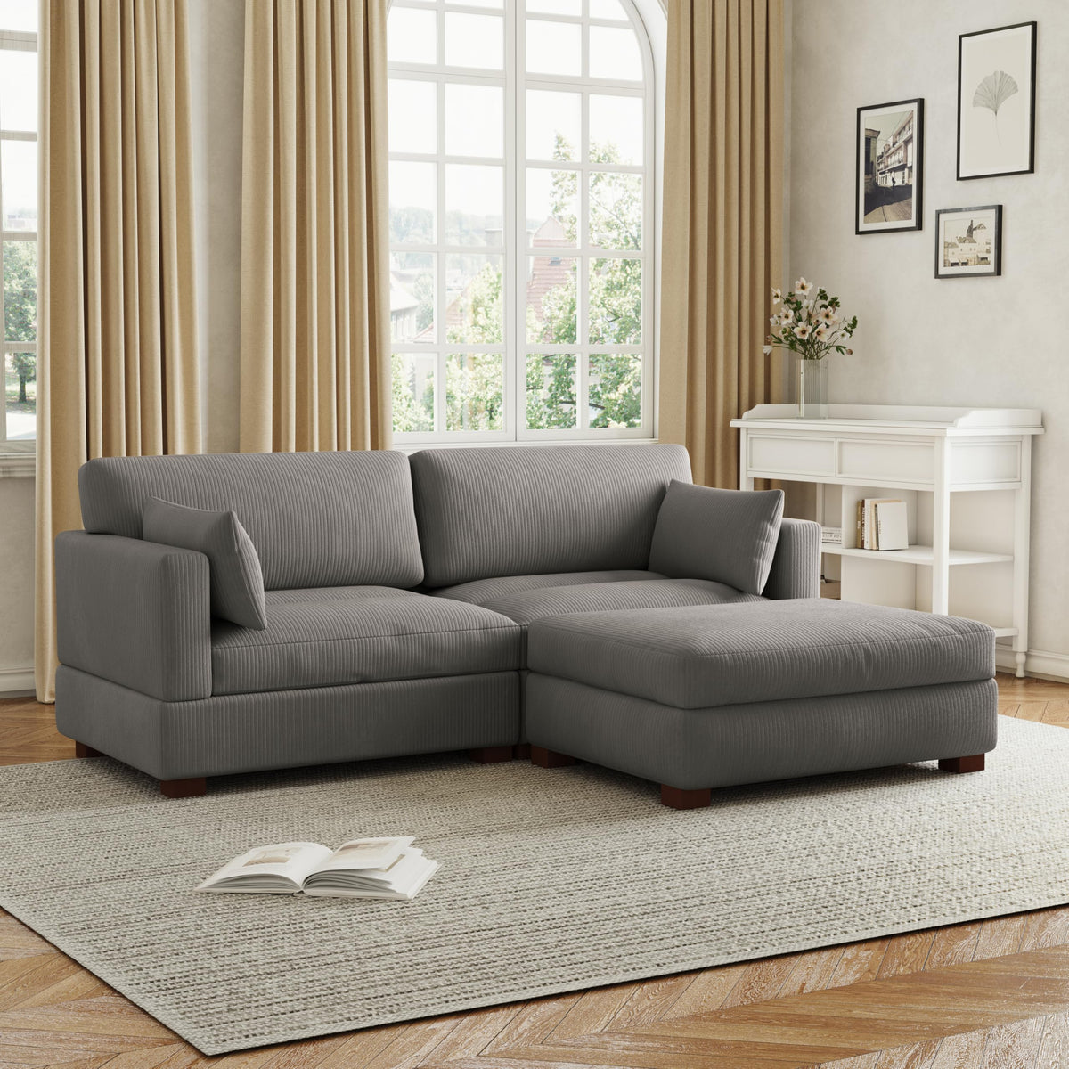 Light Gray Loveseat Sofa with Ottoman O869