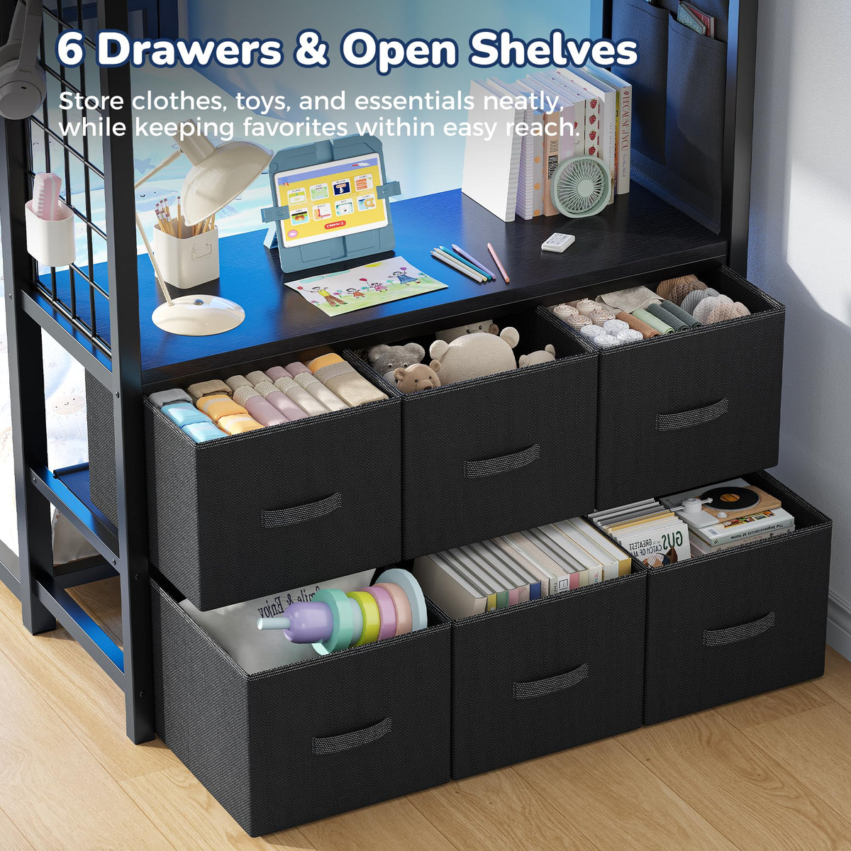 Twin Over Twin Bunk Bed with 6 Storage Drawers N24754