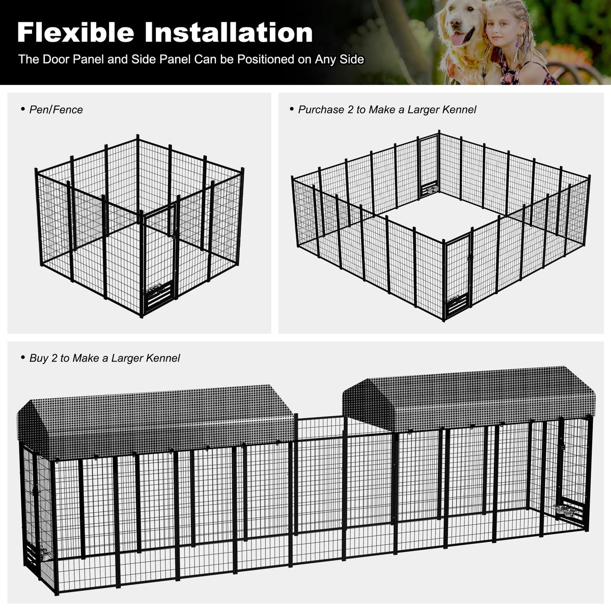Heavy Duty Outdoor Dog Kennel with Roof Cover T44680