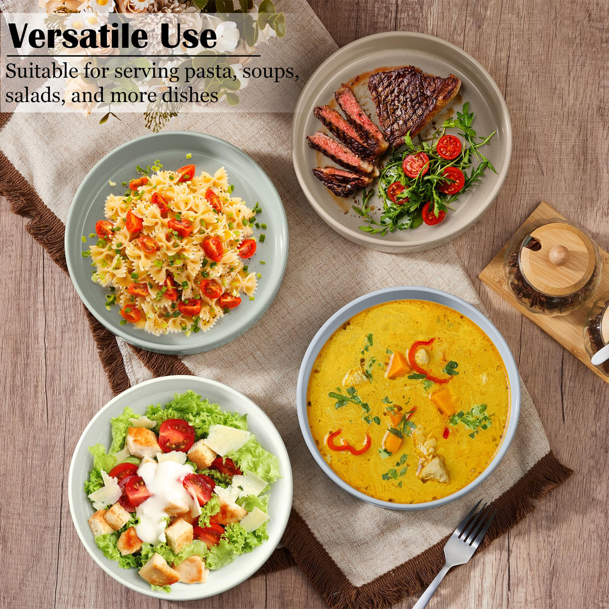 Stoneware Dinnerware Set with Pasta Bowls, 12 Pc Plates and Bowls, 35 oz Ceramic Bowl, Microwave Safe, Speckled Multicolor Z6125