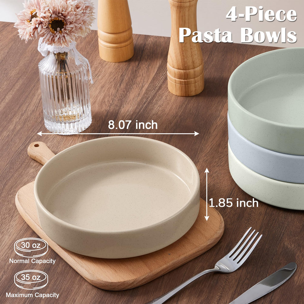Stoneware Dinnerware Set with Pasta Bowls, 12 Pc Plates and Bowls, 35 oz Ceramic Bowl, Microwave Safe, Speckled Multicolor Z6125