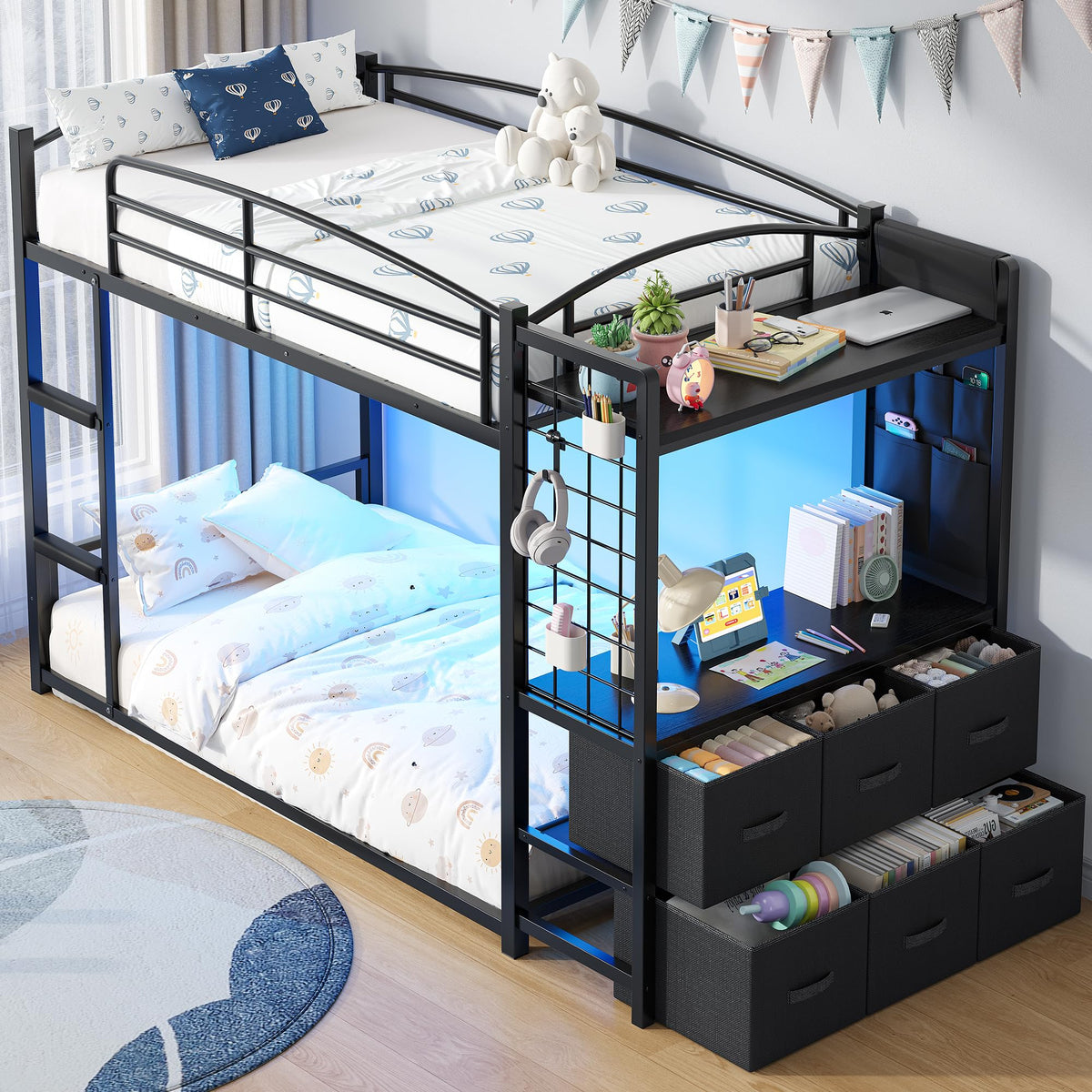 Twin Over Twin Bunk Bed with 6 Storage Drawers N24754