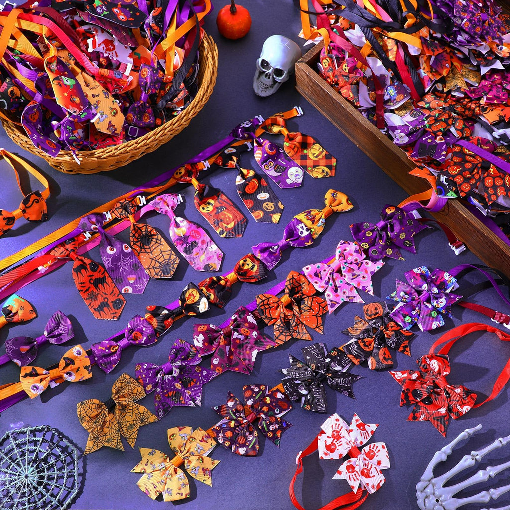240 Pcs Halloween Dog Bows Tie Collars J8063